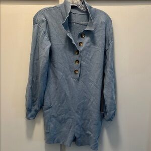 Blue Button-Up Sweater Romper